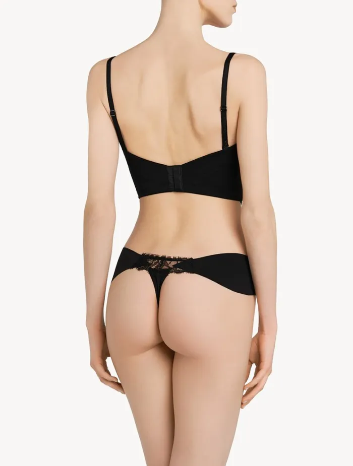 Women Shapewear La Perla Black Lycra Thong With Chantilly Lace Women Shapewear La Perla Black Lycra Thong With Chantilly Lace