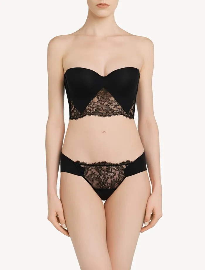 Women Shapewear La Perla Black Lycra Thong With Chantilly Lace Women Shapewear La Perla Black Lycra Thong With Chantilly Lace