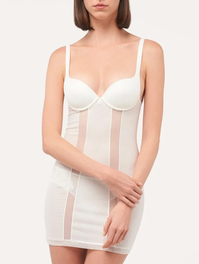 Women Shapewear La Perla Slip Dress In Offwhite Stretch Tulle