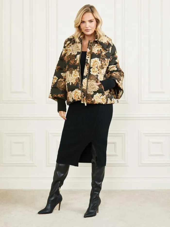 Women Sharon Puffer Jacket After Dark Floral Print Marciano Jackets Women Sharon Puffer Jacket After Dark Floral Print Marciano Jackets