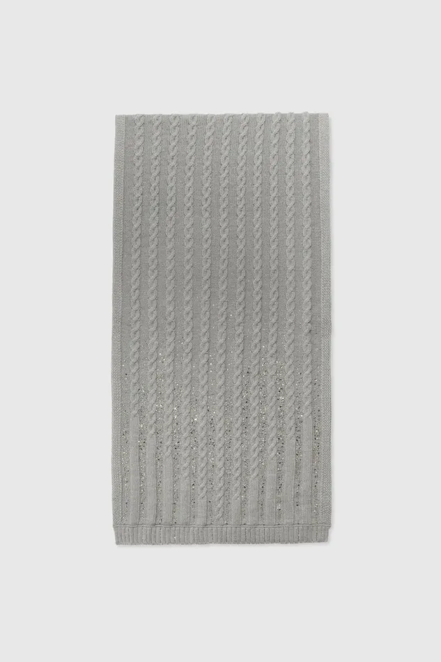 Women Shawl Scarves And Foulards Ermanno Scervino Scarf With Braids And Crystals Grey Women Shawl Scarves And Foulards Ermanno Scervino Scarf With Braids And Crystals Grey