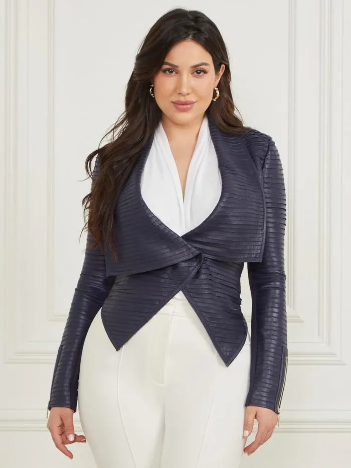 Women Shayna Drape Leather Jacket Cave Blue Multi Marciano Jackets