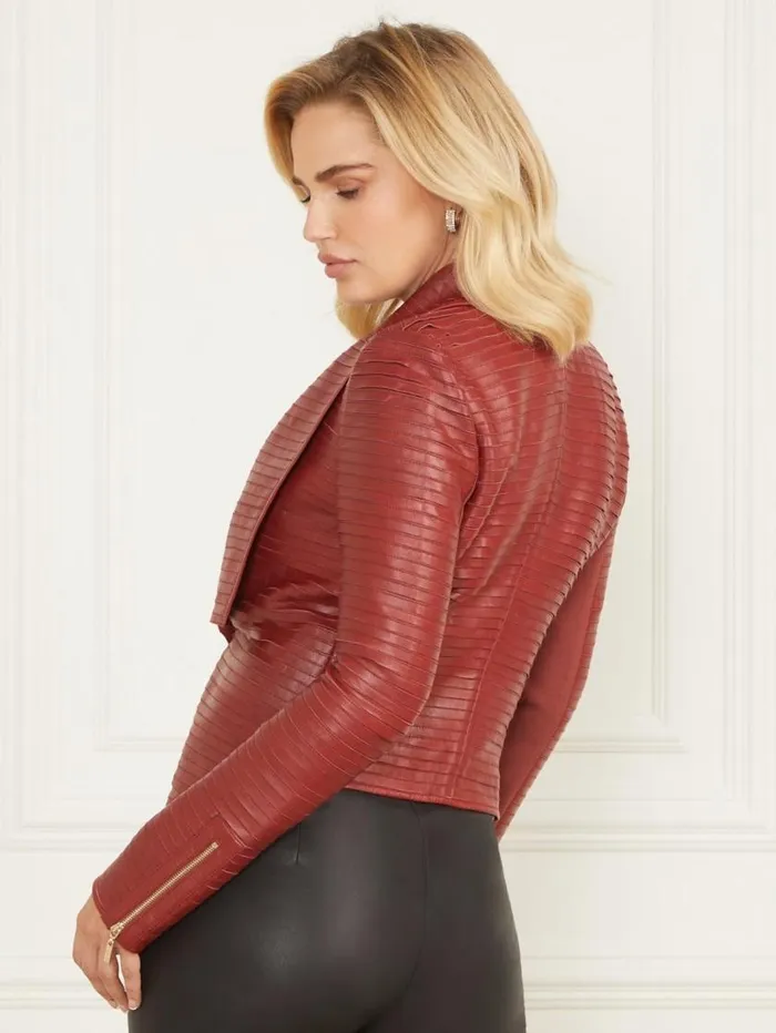 Women Shayna Drape Leather Jacket Dark Jam Red Marciano Jackets Women Shayna Drape Leather Jacket Dark Jam Red Marciano Jackets