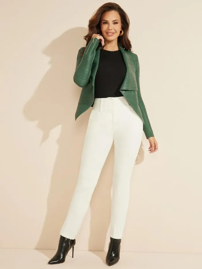 Women Shayna Drape Leather Jacket Serpentine Green Marciano Jackets Women Shayna Drape Leather Jacket Serpentine Green Marciano Jackets