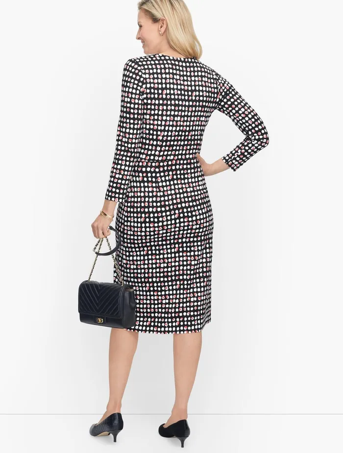 Women Sheath And Shift Talbots Knit Jersey Faux Wrap Dot Dress Black Multi