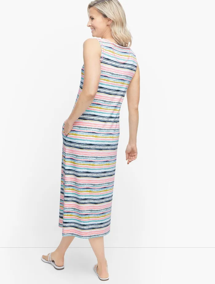 Women Sheath And Shift Talbots Painterly Stripe Henley Midi Dress White Multi
