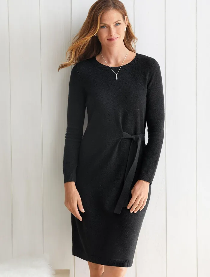 Women Sheath And Shift Talbots Side Tie Shimmer Shift Dress Black