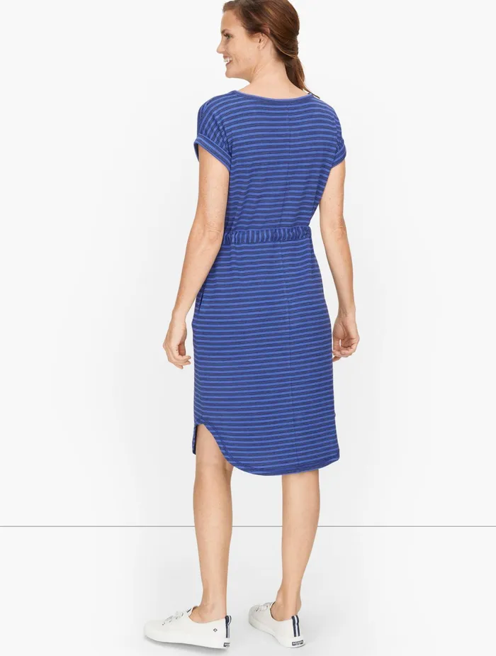 Women Sheath And Shift Talbots Stripe Drawstring Waist Midi Dress Biscayne Blue Multi