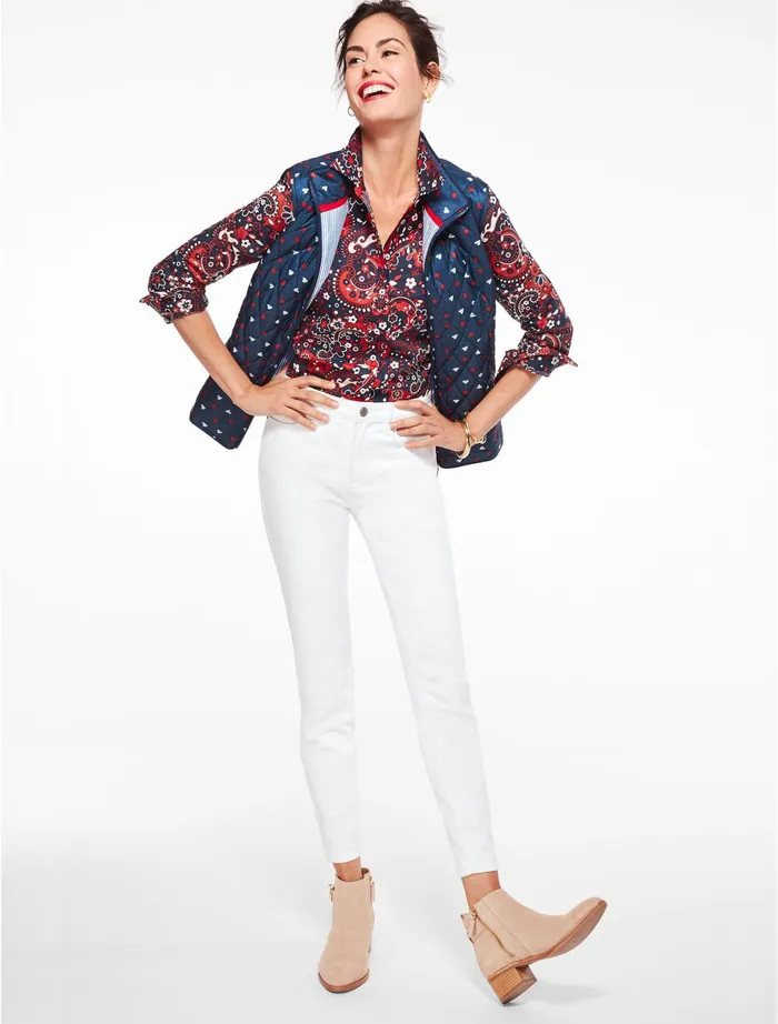Women Shirts Talbots Classic Cotton Shirt India Ink Multi