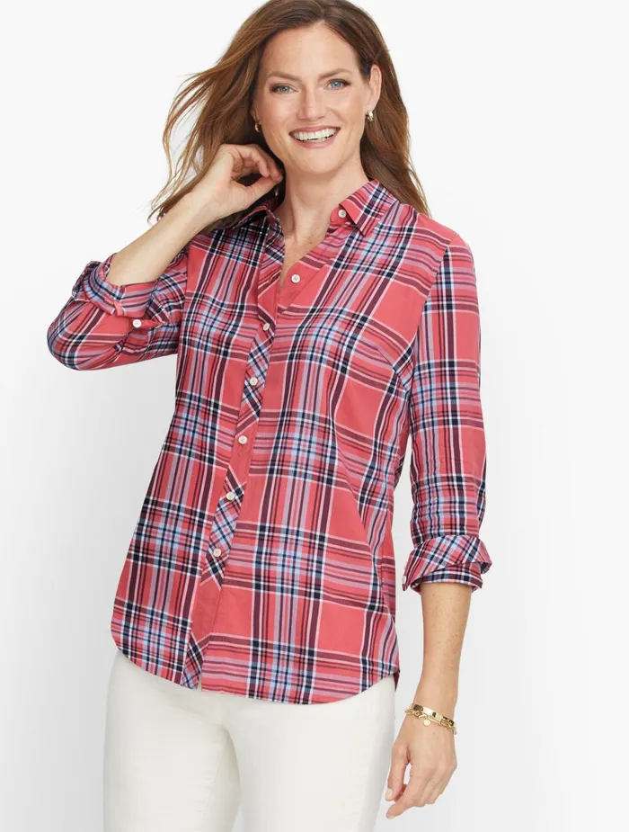 Women Shirts Talbots Classic Cotton Shirt Rosewood Multi