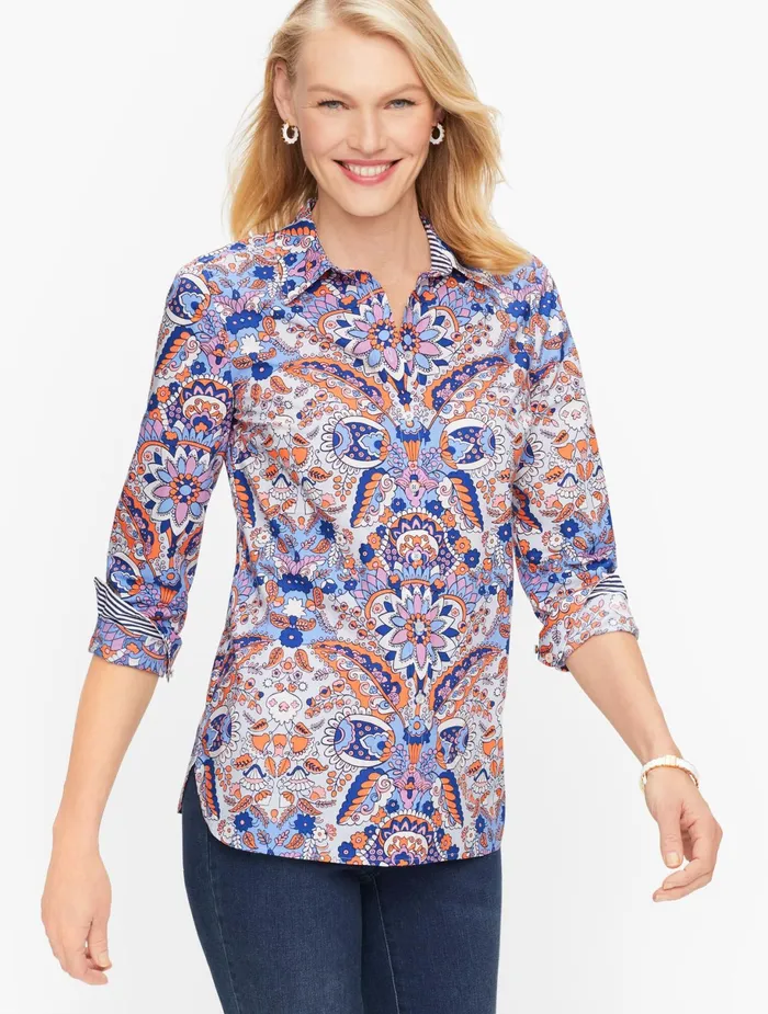 Women Shirts Talbots Classic Cotton Shirt Vista Blue
