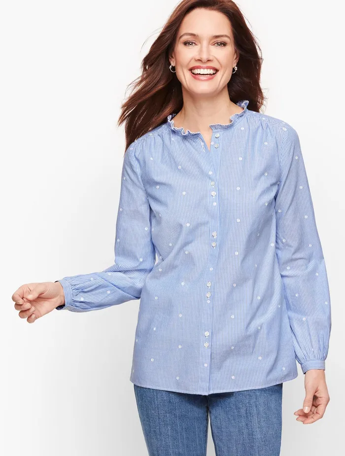 Women Shirts Talbots Feminine Button Front Shirt Blue Skywhite