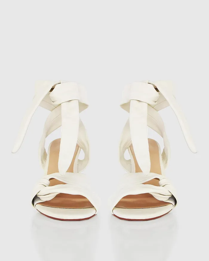 Women Shoes Belle and Bloom Bad Liar Leather Tie Heeled Sandal 8211 Cream
