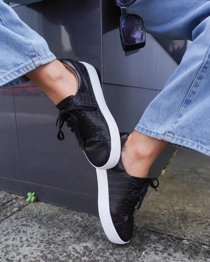 Women Shoes Belle and Bloom Just A Dream Croc Leather Sneaker 8211 Black