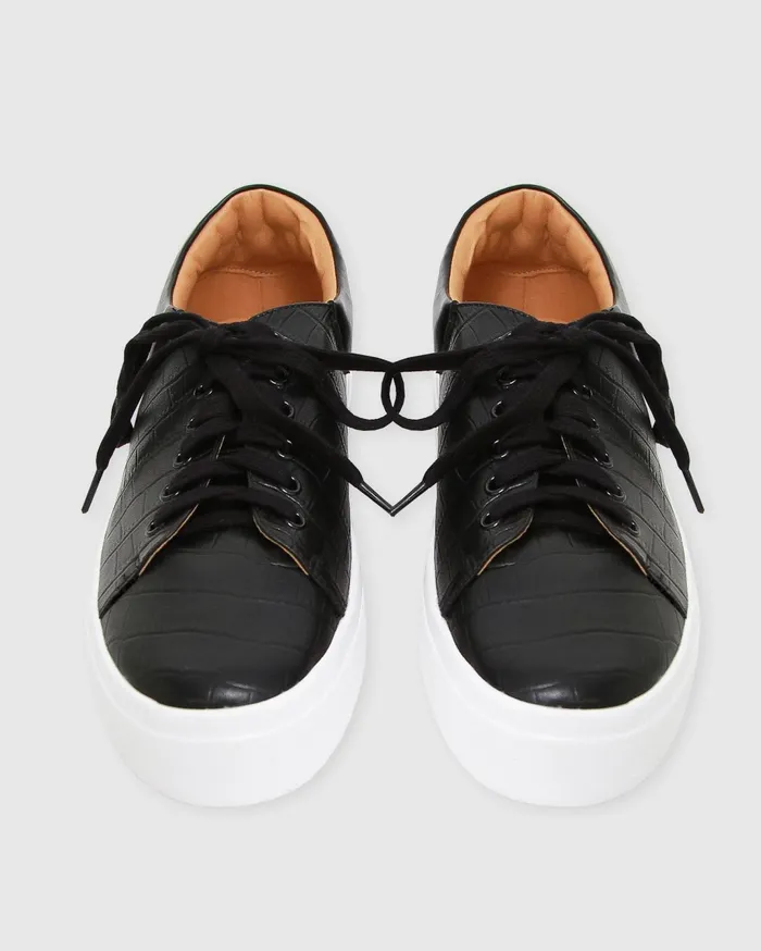 Women Shoes Belle and Bloom Just A Dream Croc Leather Sneaker 8211 Black