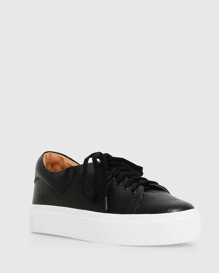 Women Shoes Belle and Bloom Just A Dream Croc Leather Sneaker 8211 Black