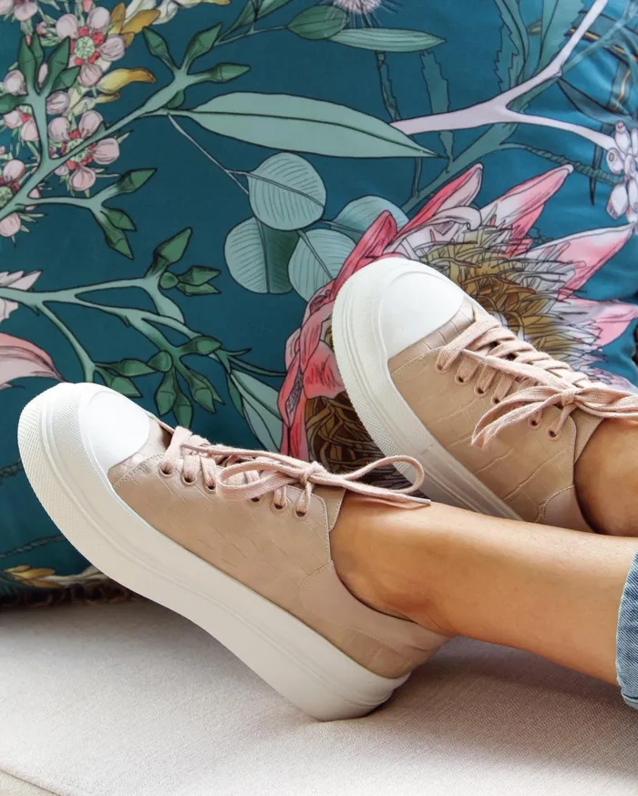 Women Shoes Belle and Bloom Just A Dream Croc Leather Sneaker 8211 Blush