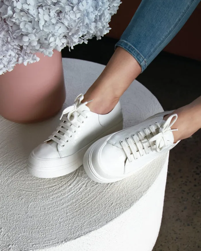 Women Shoes Belle and Bloom Just A Dream Croc Leather Sneaker 8211 White