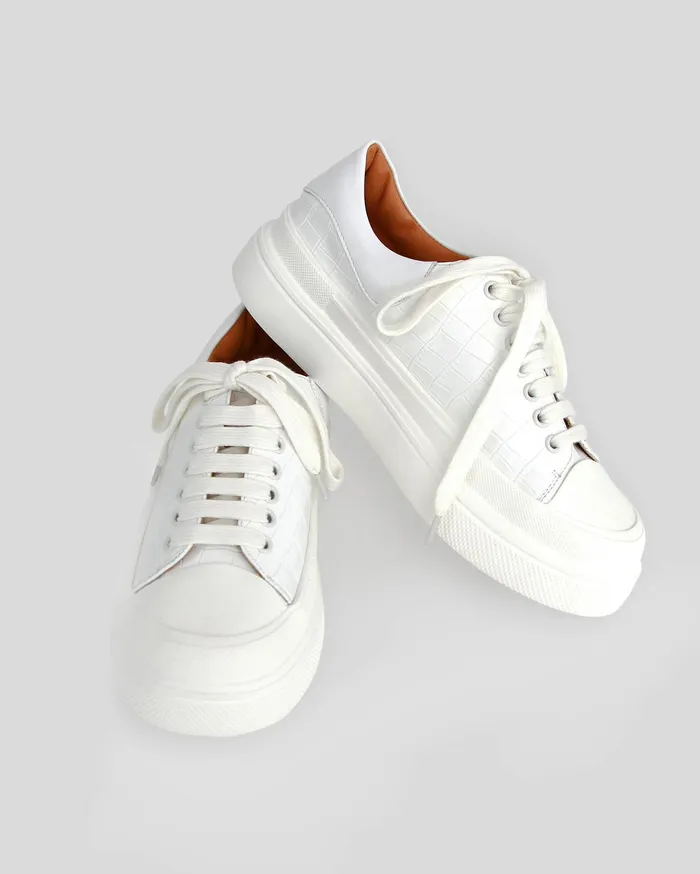 Women Shoes Belle and Bloom Just A Dream Croc Leather Sneaker 8211 White