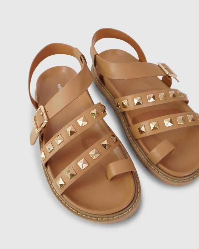 Women Shoes Belle and Bloom Morning Mood Chunky Stud Sandal 8211 Camel