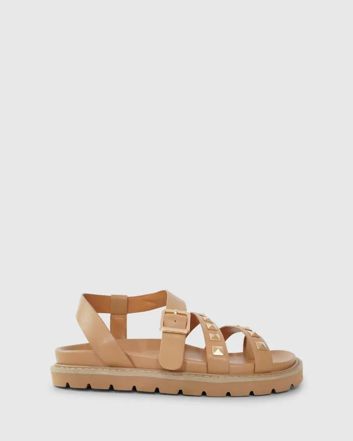 Women Shoes Belle and Bloom Morning Mood Chunky Stud Sandal 8211 Camel