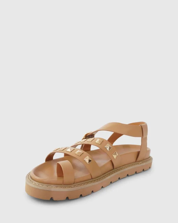 Women Shoes Belle and Bloom Morning Mood Chunky Stud Sandal 8211 Camel
