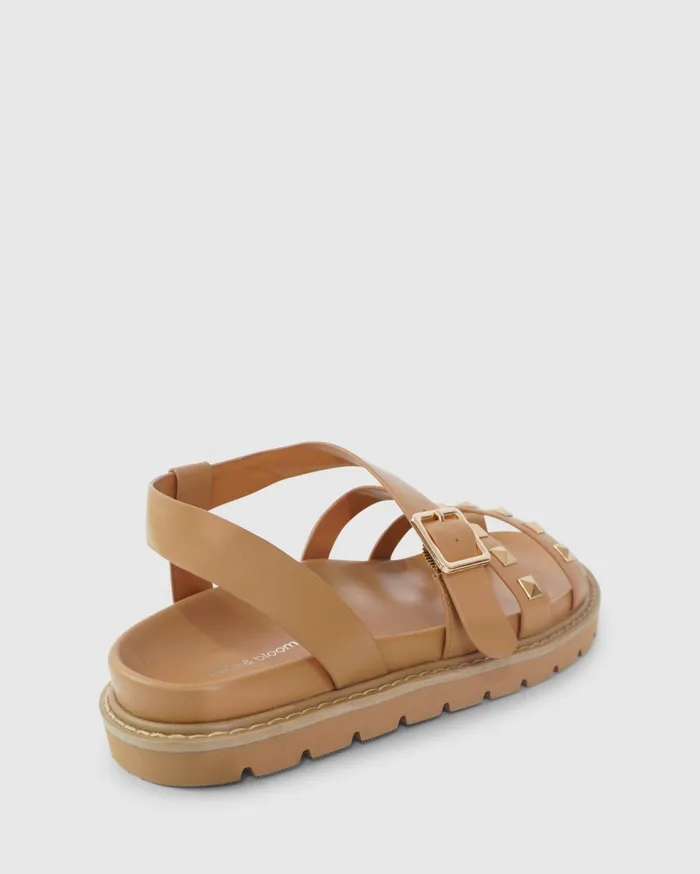 Women Shoes Belle and Bloom Morning Mood Chunky Stud Sandal 8211 Camel