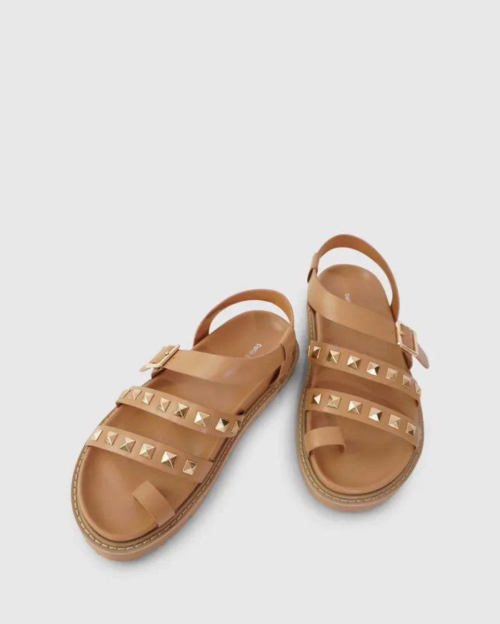 Women Shoes Belle and Bloom Morning Mood Chunky Stud Sandal 8211 Camel