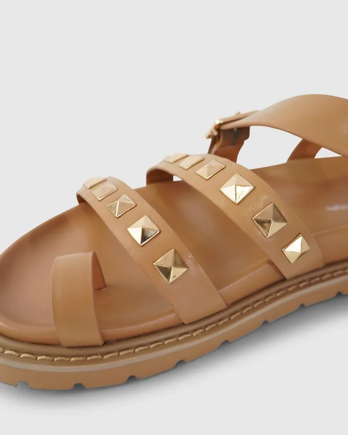 Women Shoes Belle and Bloom Morning Mood Chunky Stud Sandal 8211 Camel