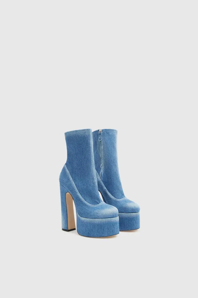 Women Shoes Ermanno Scervino Denim Ankle Boot Blue Denim