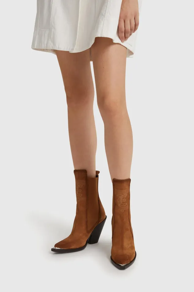 Women Shoes Ermanno Scervino Higt Brown Suede Boots With Heel 8211 Ermanno Scervino Brown