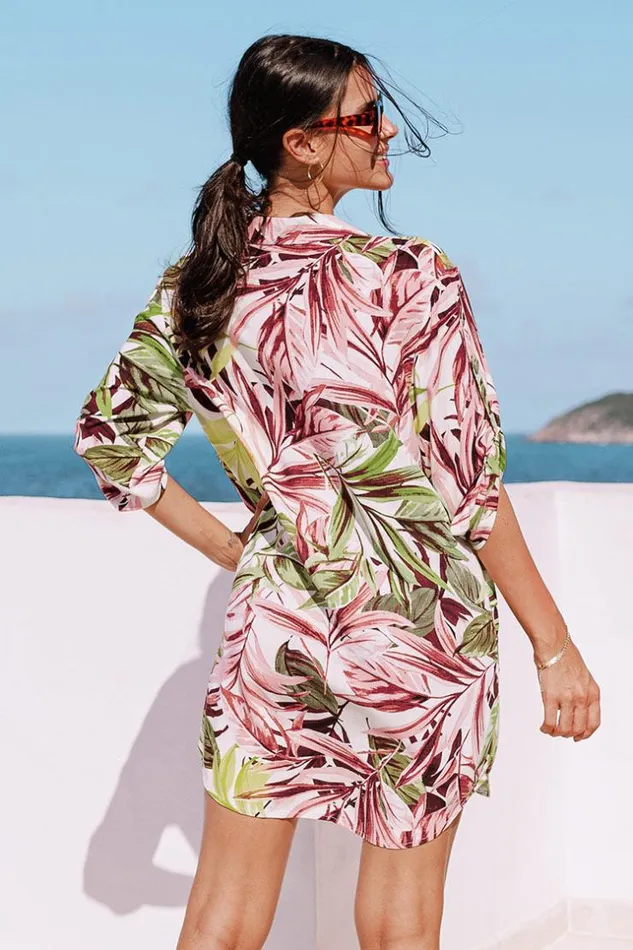 Women Short Dresses Cupshe Brionna Tropical Buttonup Shirt Dress Multicolor
