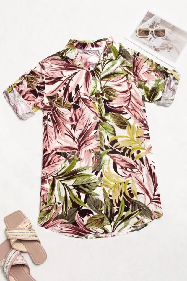 Women Short Dresses Cupshe Brionna Tropical Buttonup Shirt Dress Multicolor