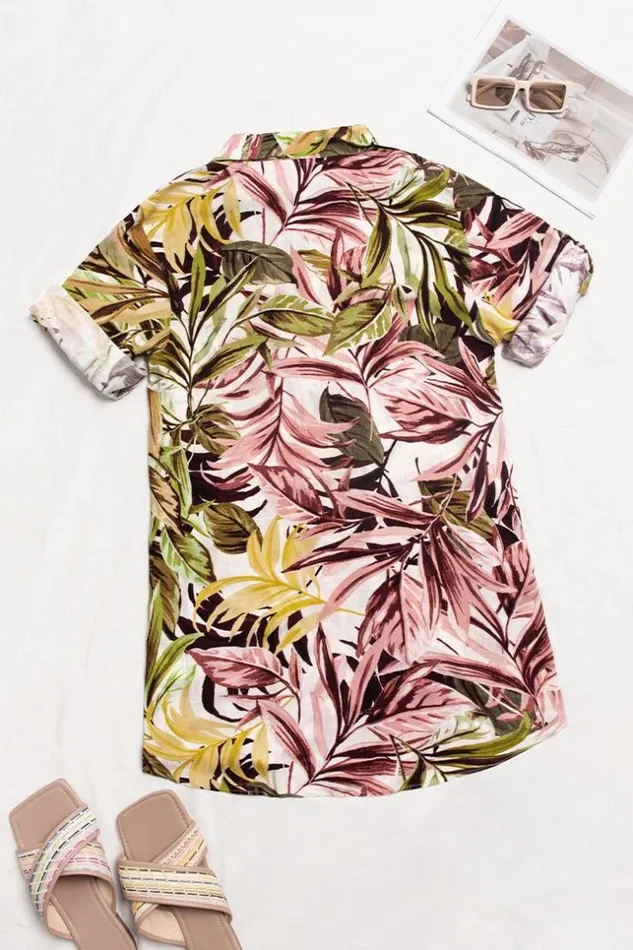 Women Short Dresses Cupshe Brionna Tropical Buttonup Shirt Dress Multicolor
