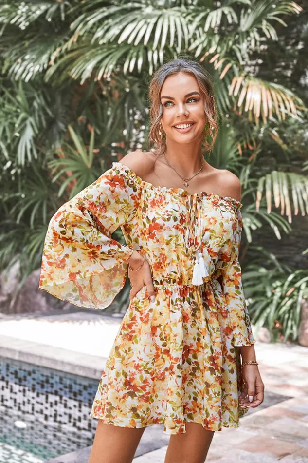 Women Short Dresses Cupshe Carlene Fringe Elastic Waist AShape Dress Multicolor