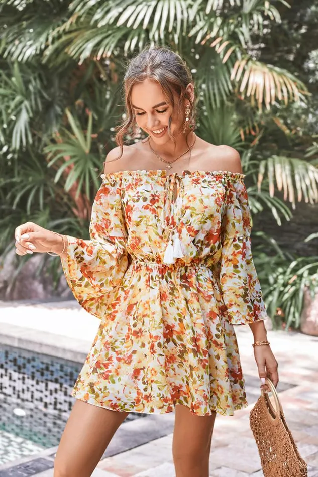 Women Short Dresses Cupshe Carlene Fringe Elastic Waist AShape Dress Multicolor