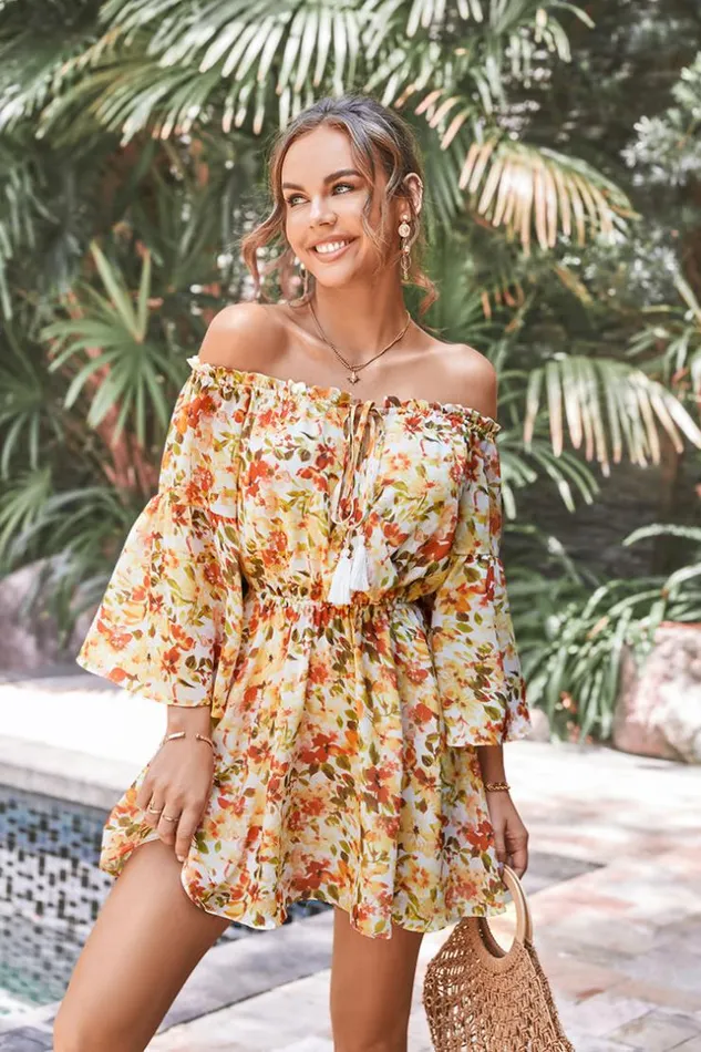 Women Short Dresses Cupshe Carlene Fringe Elastic Waist AShape Dress Multicolor