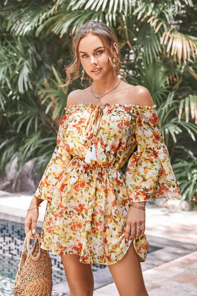 Women Short Dresses Cupshe Carlene Fringe Elastic Waist AShape Dress Multicolor