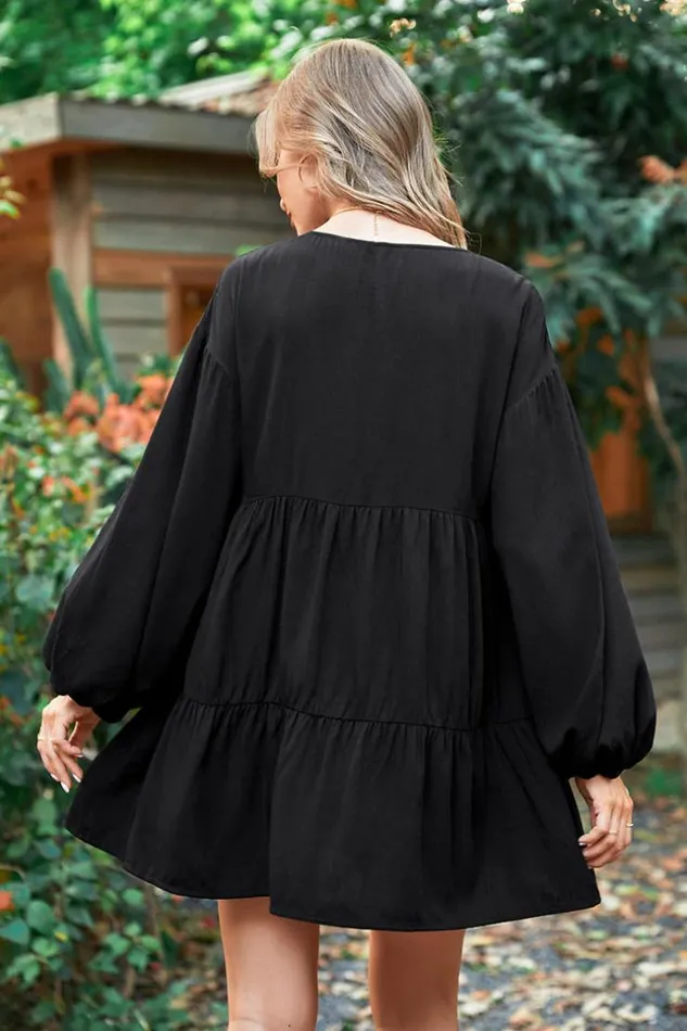 Women Short Dresses Cupshe Cofete Black Vneck AShape Dress Black