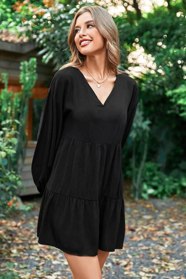 Women Short Dresses Cupshe Cofete Black Vneck AShape Dress Black