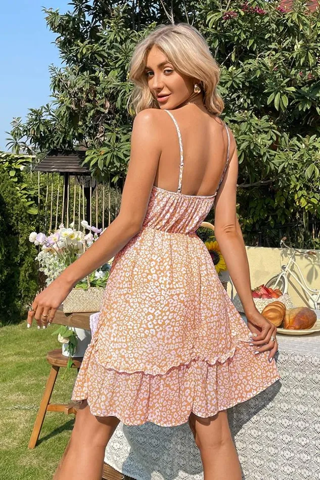 Women Short Dresses Cupshe Emily Vneck Thin Straps Frill Slip Dress Multicolor