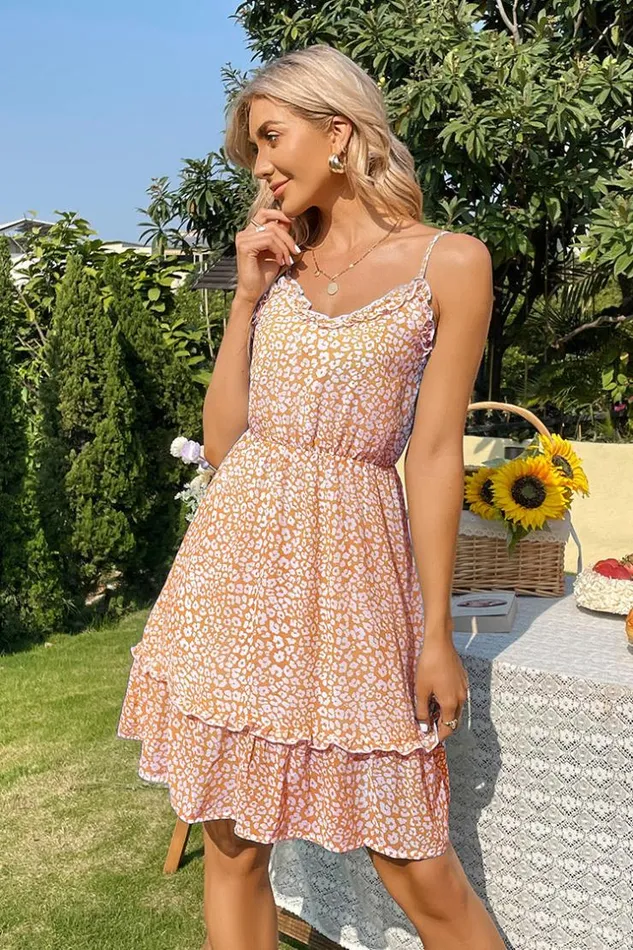 Women Short Dresses Cupshe Emily Vneck Thin Straps Frill Slip Dress Multicolor