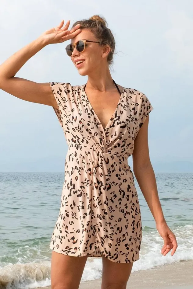 Women Short Dresses Cupshe Fallon Leopard Vneck Sleeveless Dress Multicolor