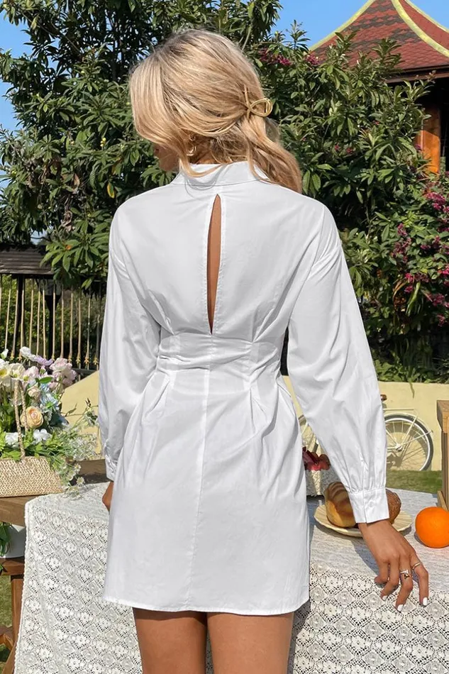 Women Short Dresses Cupshe Giulia Shirt Collar Lace Up AShape Dress White