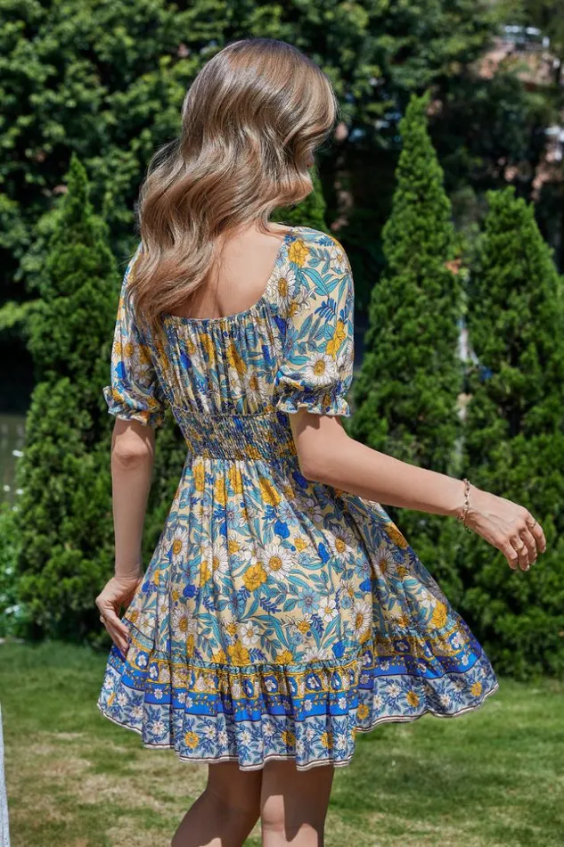 Women Short Dresses Cupshe Gussie Square Neck Puff Sleeve Sheath Dress Multicolor