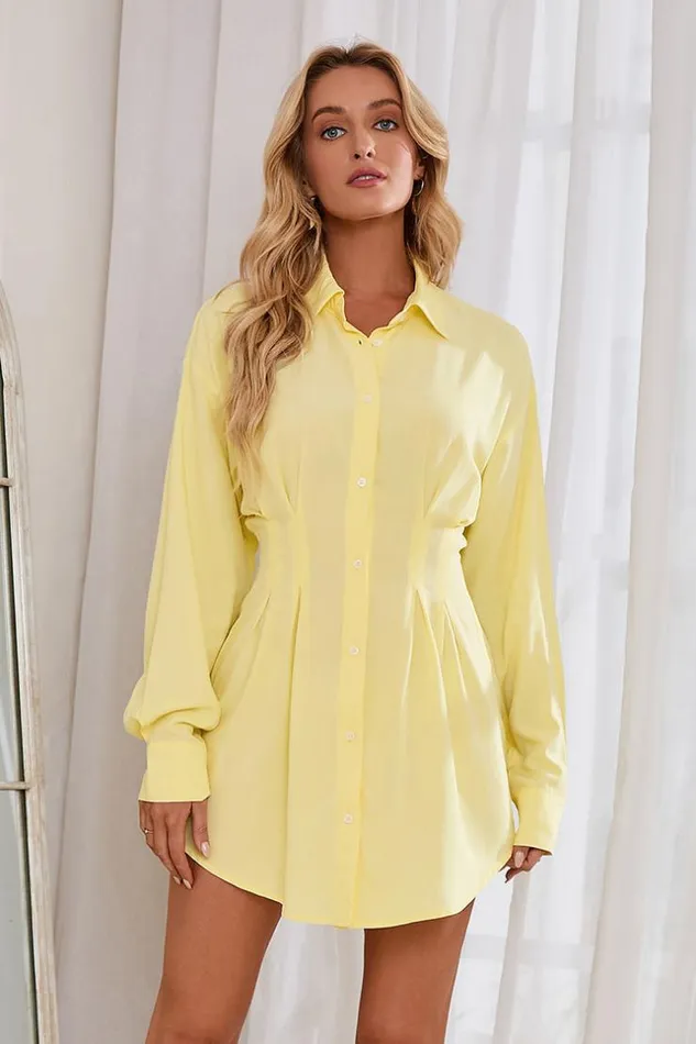 Women Short Dresses Cupshe Ivory Coast Shirt Collar Open Front Dress Yellow