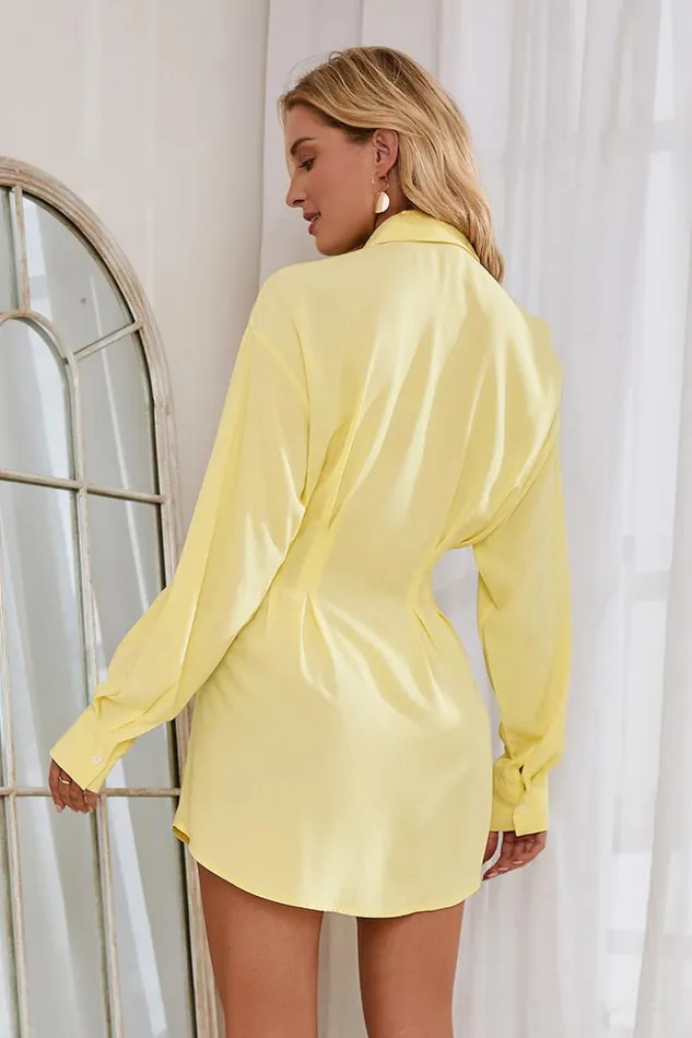 Women Short Dresses Cupshe Ivory Coast Shirt Collar Open Front Dress Yellow