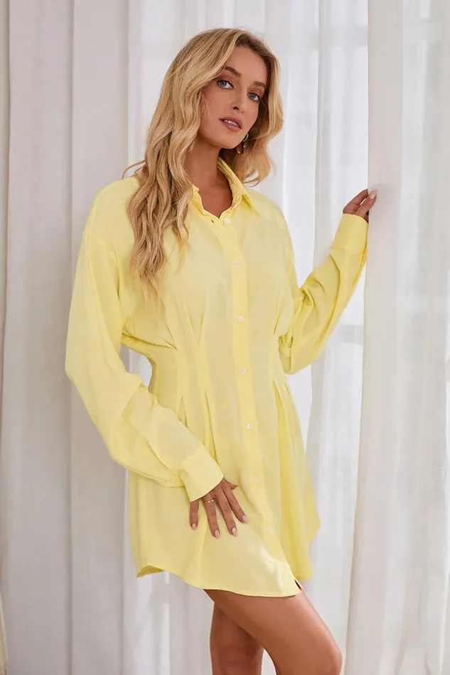 Women Short Dresses Cupshe Ivory Coast Shirt Collar Open Front Dress Yellow