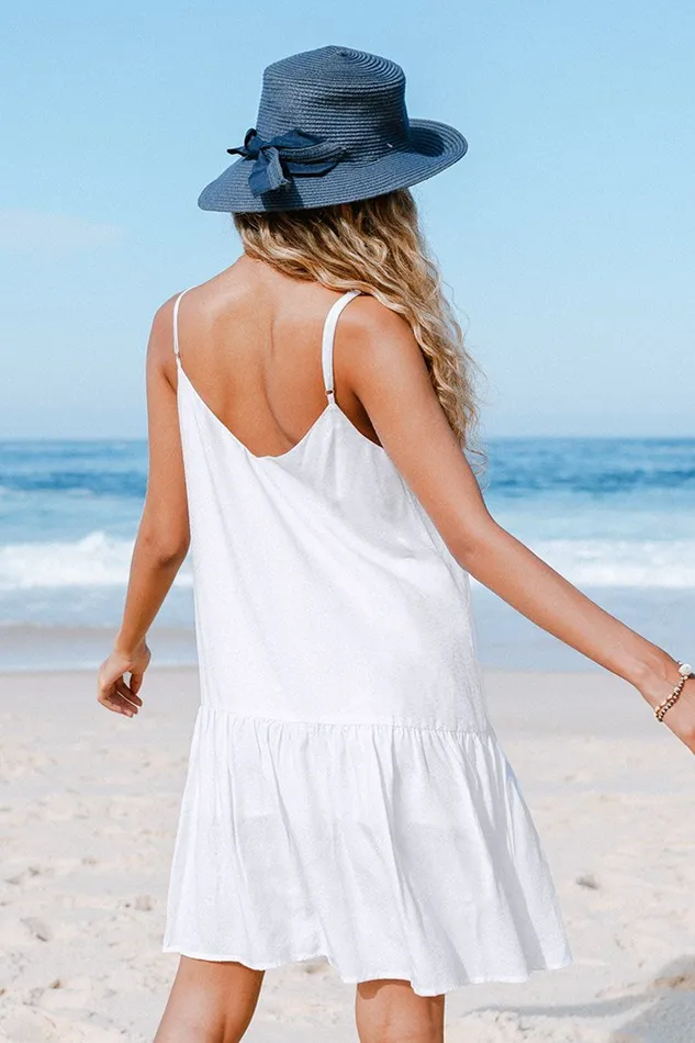 Women Short Dresses Cupshe Kinslee White Loose Waisted Ruffle Slip Dress White