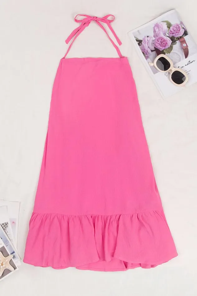 Women Short Dresses Cupshe Krista Halter Backless Drawstring Dress Hot Pink